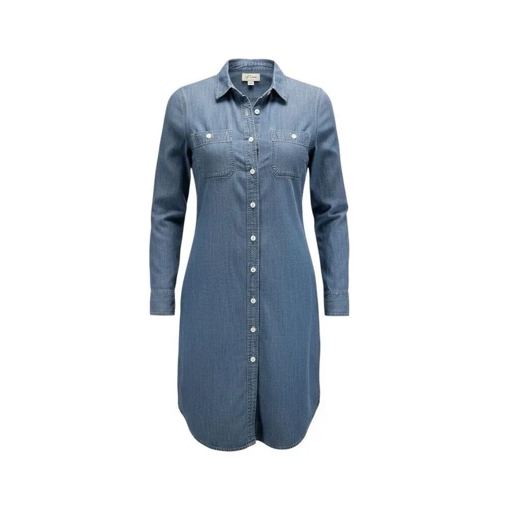J. Crew Classic Preppy Chambray Denim Shirt Dress M Long Sleeve Button Front